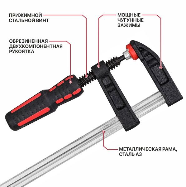 Струбцина винтовая P.I.T. ADVANCE HCLF01-0150, 150 мм, тип F, 50х140 мм, 1500 Н, сталь/чугун