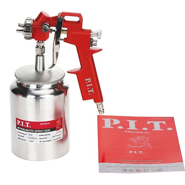 Краскопульт пневматический P.I.T. PSG1000-A1, 50PSI, сопло 1,5мм, бак 1л, краска260мл/мин, 190л/мин