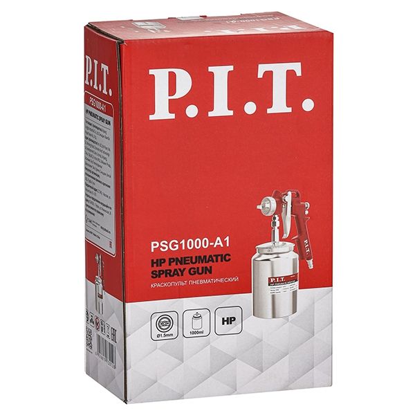 Краскопульт пневматический P.I.T. PSG1000-A1, 50PSI, сопло 1,5мм, бак 1л, краска260мл/мин, 190л/мин
